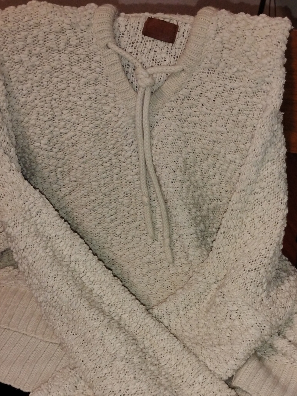 Cozy Cream Knit Pullover Sweater with V-Neck Tie